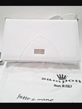 WHITE LEATHER SMALL SHOULDER BAG Satchel NEW Made In Italy
